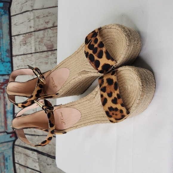 J Crew Leopard Calf Hair Espadrille Wedge - Picture 1 of 7